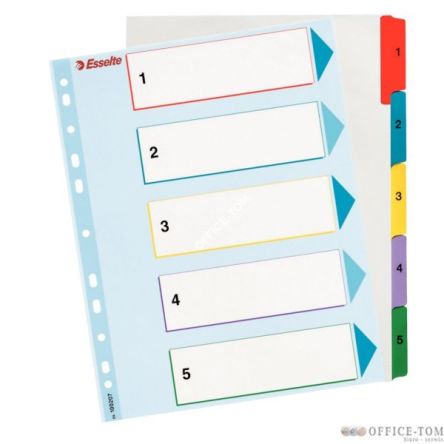 Przekładki karton. Mylar A4 Maxi z lamin. kartą do wielokrotnego opisywania, 1-5 ESSELTE