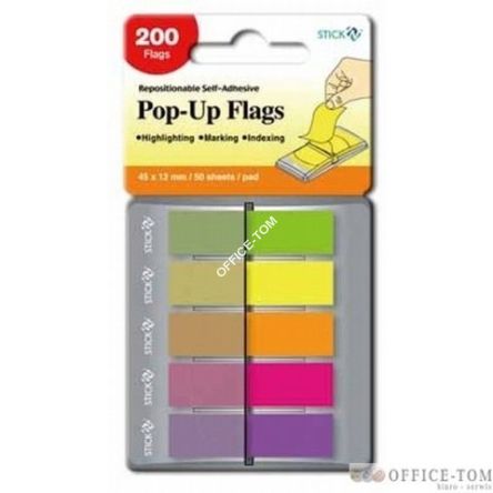 Zakładki indeksujące w podajniku mieszane mix 5 kolorów neon (ziel., żółty, pomar., róż, fiolet), po 40 kart. Stick\'n