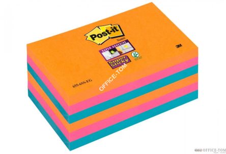 Bloczek samoprzylepny 655-6SS-EG Post-it® Super Sticky, iskrzące kolory, 6 sztuk po 90 kartek, 76x127 mm