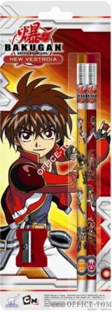 Ołówki grafitowe z gumką z nadrukiem 2 szt.+ temperówka(blister) BAKUGAN ST.MAJEWSKI