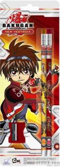 Ołówki grafitowe z gumką z nadrukiem 2 szt.+ temperówka(blister) BAKUGAN ST.MAJEWSKI