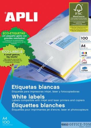 Etykiety APLI  uniwersalne 99,1 x 93,1 zaokrąglone rogi białe 100ark 600szt