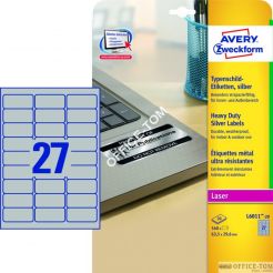 Etykiety AVERY ZWECKFORM znamionowe srebrne A4, 20 ark./op., 63,5 x 29,6 mm, srebrne, poliestrowe