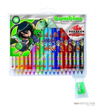 Kredki BAMBINO w opr.drew. 18 kol. z nadrukiem + temperówka BAKUGAN St.Majewski