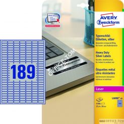 Etykiety AVERY ZWECKFORM znamionowe srebrne A4, 20 ark./op., 25,4 x 10 mm, srebrne, poliestrowe