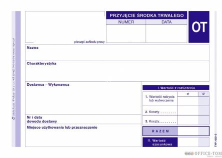 OT Przyjęcie Środka Trwałego MICHALCZYK I PROKOP A6 40 kartek