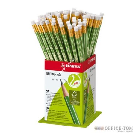 Ołówek drewniany STABILO GREENgraph, z gumką, HB, display 60 szt., z certyfikatem FSC