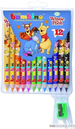 Kredki BAMBINO w opr.drew. 12 kol. z nadrukiem + temperówka DISNEY KUBUŚ  St.Majewski