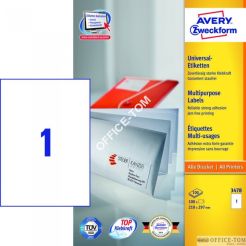 Trwałe Etykiety AVERY ZWECKFORM uniwersalne A4, 100 ark./op., 210 x 297 mm, białe