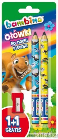 Ołówki do nauki pisania BAMBINO 1 + 1 gratis + temperówka - blister