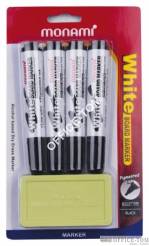 Marker MONAMI WHITE BOARD okrągła końcówka+gąbka, 4 szt. czarny/1