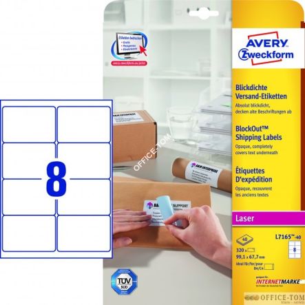 Kryjące BlockOut etykiety wysyłkowe Avery Zweckform, A4, 40 ark./op., 99,1 x 67,7 mm, białe