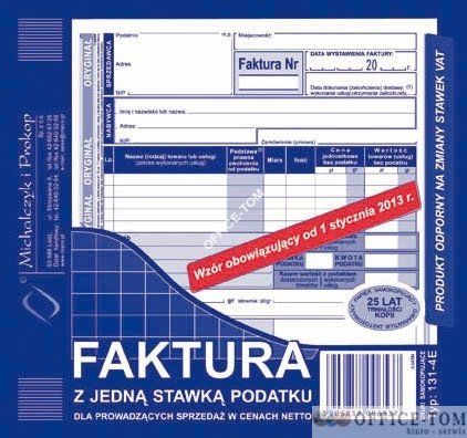 Faktura z jedną stawką podatku dla prowadzących sprzedaż w cenach netto 2/3 A5 (o+1k) Michalczyk i Prokop
