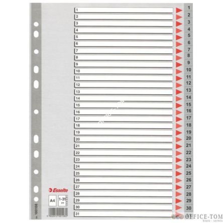 Przekładki plastikowe szare PP numeryczne A4 ESSELTE, 1-31