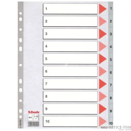 Przekładki plastikowe szare PP numeryczne A4 ESSELTE, 1-10