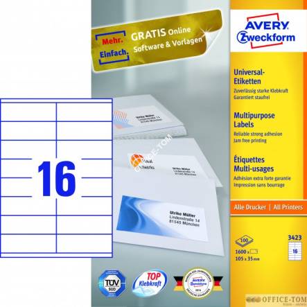 Trwałe Etykiety AVERY ZWECKFORM uniwersalne A4, 100 ark./op., 105 x 35 mm, białe