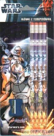 Ołówki grafitowe z gumką z nadrukiem 4 szt.+ temperówka(blister) CLONE WARS ST.MAJEWSKI
