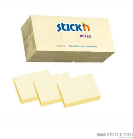 Notes samoprzylepny 38X51mm żółty pastele 12X100 kartek 12 notesów po 100 kartek STICK\'N