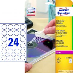Etykiety AVERY ZWECKFORM zabezpieczające - plomby A4, 20 ark./op., Ø40 mm, białe, poliestrowe