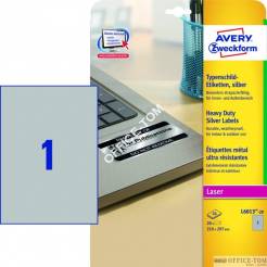 Etykiety AVERY ZWECKFORM znamionowe srebrne A4, 20 ark./op., 210 x 297 mm, srebrne, poliestrowe
