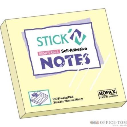 Notes samoprzylepny 76x76 żółty pastel STICK`N 100k. 21007