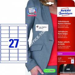 Samoprzylepne identyfikatory do zadruku AVERY ZWECKFORM A4, 20 ark./op., 63,5 x 29,6 mm, białe, sztuczny jedwab