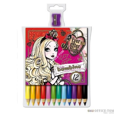 Kredki BAMBINO w opr.drew. 12 kol. + temperówka EVER AFTER HIGH St.Majewski