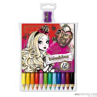Kredki BAMBINO w opr.drew. 12 kol. + temperówka EVER AFTER HIGH St.Majewski