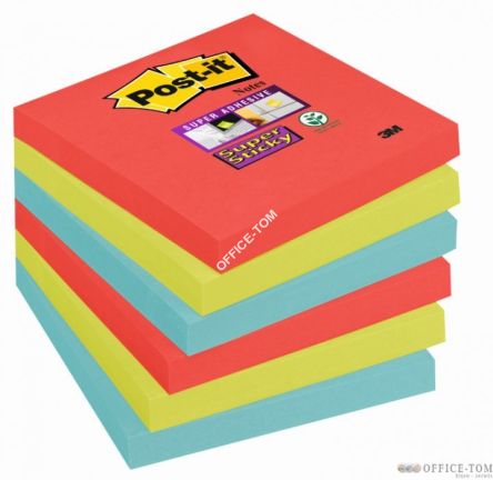 Bloczek samoprzylepny 654-6SS-JP Post-it® Super Sticky, sercowe kolory, 6 sztuk po 90 kartek, 76x76 mm