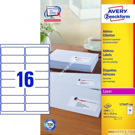 Etykiety AVERY ZWECKFORM adresowe białe A4, 100 ark./op., 99,1 x 33,9 mm, białe
