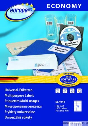 Etykiety AVERY ZWECKFORM uniwersalne Economy Europe100 by A4, 100 ark./op., 70 x 50,8 mm, białe
