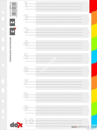 Przekładki karton z lamin. inexami DOX A4 KOLOROWE 10 kartek