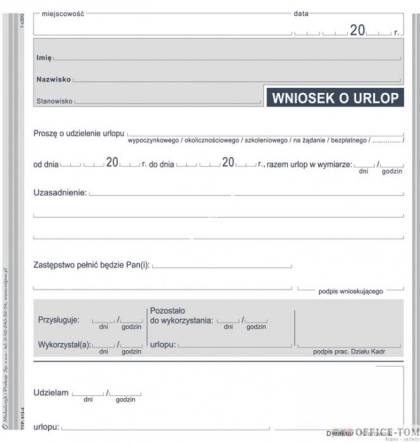 Wniosek o urlop MICHALCZYK I PROKOP 2/3 A5 40 kartek