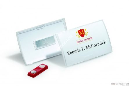 Identyfikator CLICK FOLD o wymiarach 54x90 mm z magnesem. Nie niszczy ubrania. Silne i pewne mocowanie identyfikatora. Opakowanie 10 szt. Durable