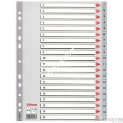 Przekładki plastikowe szare PP numeryczne A4 ESSELTE, 1-20