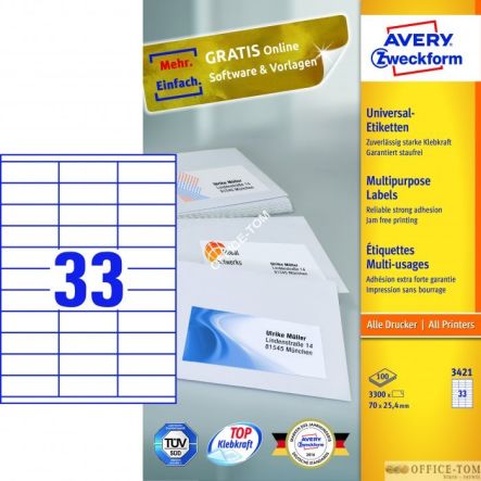 Trwałe Etykiety AVERY ZWECKFORM uniwersalne A4, 100 ark./op., 70 x 25,4 mm, białe