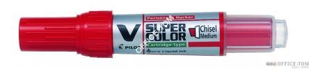 Marker permanentny PILOT V Super  Color końcówka ścięta czerwony