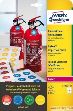 Tabliczki inspekcyjne NoPeel; Ø30mm; 240szt Avery Zweckform