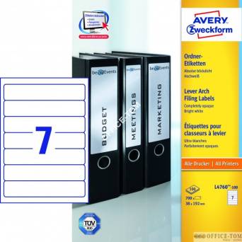 Etykiety AVERY ZWECKFORM na segregatory A4, 100 ark./op., 192 x 38 mm, białe