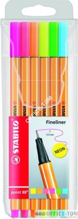 Cienkopis STABILO point 88, komplet 6 szt. neonowy 88/6-1