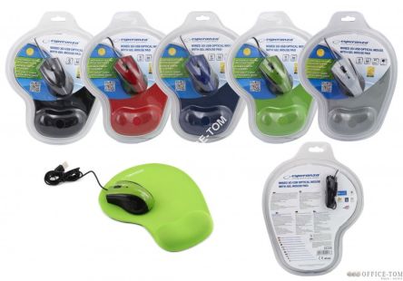 Zestaw mysz z podkładką żelową zielona ESPERANZA