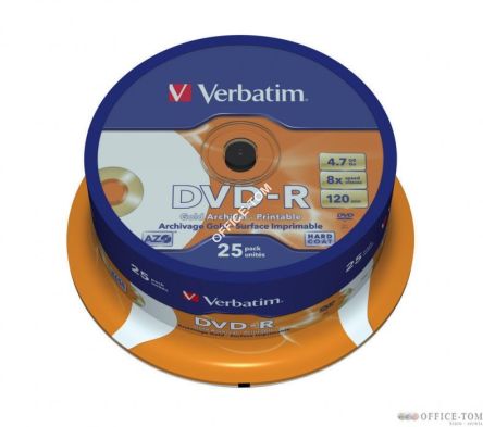 Płyta VERBATIM DVD-R  cake 25  4,7GB  8x  Archival Gold  do nadruku Photo