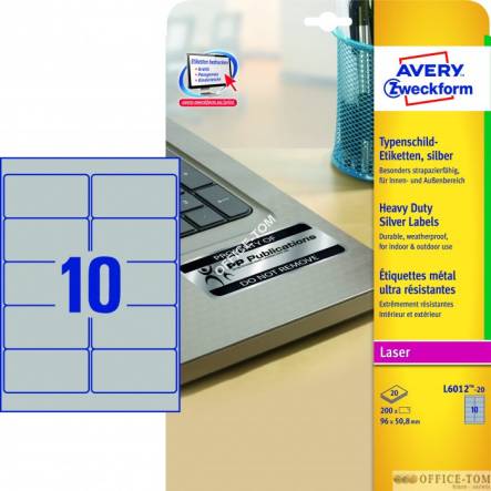 Etykiety AVERY ZWECKFORM znamionowe srebrne A4, 20 ark./op., 96 x 50,8 mm, srebrne, poliestrowe