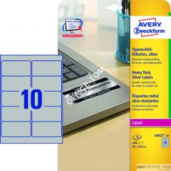 Etykiety AVERY ZWECKFORM znamionowe srebrne A4, 20 ark./op., 96 x 50,8 mm, srebrne, poliestrowe