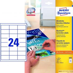 Etykiety AVERY ZWECKFORM korekcyjne A4, 25 ark./op., 64,6 x 33,8 mm, białe