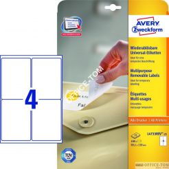 Usuwalne Etykiety AVERY ZWECKFORM uniwersalne A4, 25 ark./op., 99,1 x 139 mm, białe