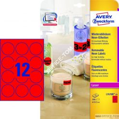Etykiety AVERY ZWECKFORM neonowe A4, 25 ark./op., Ø63,5 mm, czerwone neonowe