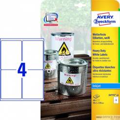 Etykiety AVERY ZWECKFORM Heavy Duty A4, 10 ark./op., 99,1 x 139 mm, białe, poliestrowe