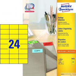 Etykiety AVERY ZWECKFORM trwałe kolorowe A4, 100 ark./op., 70 x 37 mm, żółte