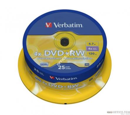 Płyta VERBATIM DVD+RW  cake box 25  4.7GB  4x Matt Silver